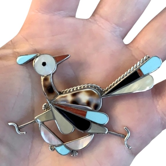 zuni Jewelry - Zuni Tribe vintage roadrunner pin